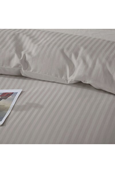 NO BRAND Set de lenjerie de pat 140x200cm Taupe 100% Bumbac Damasc + 1 față d...