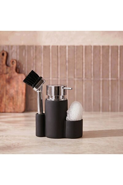NO BRAND Dozator pentru lichid, burete și perie de vase Negru