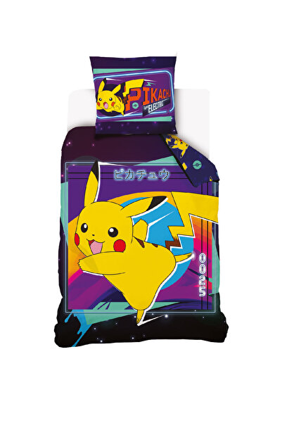 NO BRAND Lenjerie de pat din bumbac 140x200 Pokemon Pikachu, husă de culoare mov