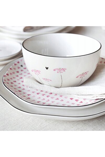NO BRAND Bol Ceramic Roz cu Flori și Inimă Ø 14 cm 500 ml