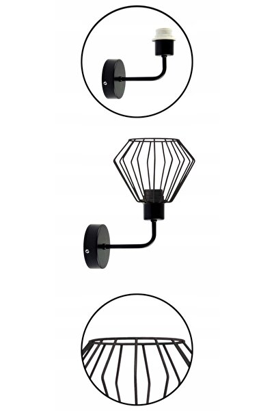 NO BRAND Aplică de perete modernă, neagră, stil Loft, LED E27, cu cablu.
