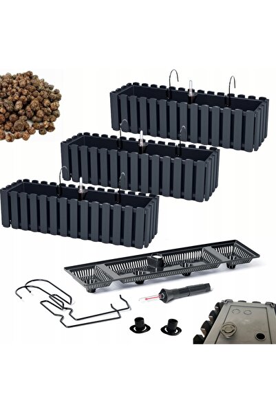 Prosperplast 3x Jardinieră tip balustradă DDEF600W pentru balcon + Keramzyt 3l