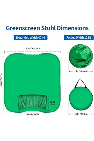 NO BRAND SCAUN CU ECRAN CHROMAKEY VERDE PENTRU ÎNREGISTRĂRI, STREAMING ȘI JOCURI
