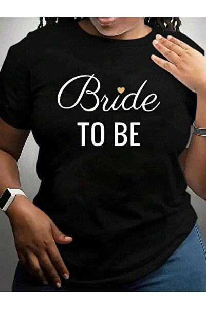 k222 تي شيرت بطباعة "Bride To Be" باللون الأبيض وقلب بلون بني فاتح، تي شيرت أ...