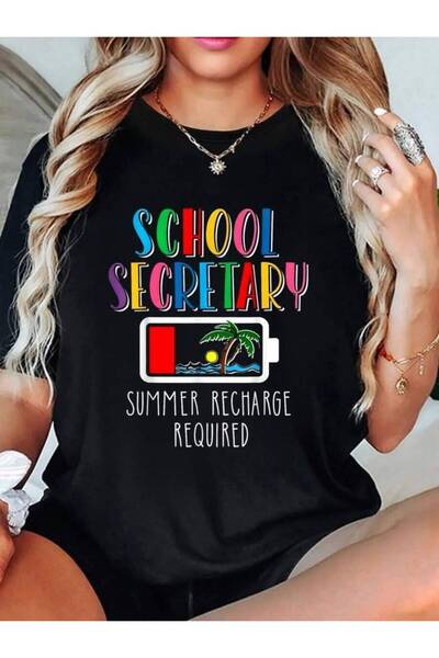 2BIR Secretary Recharge Required Last Day Of School Fun Graphic T-Shirts Wome...