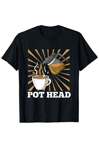 26LIK تي شيرت POT HEAD Humor Graphic من القطن الأسود بأكمام قصيرة لمحبي القهو...