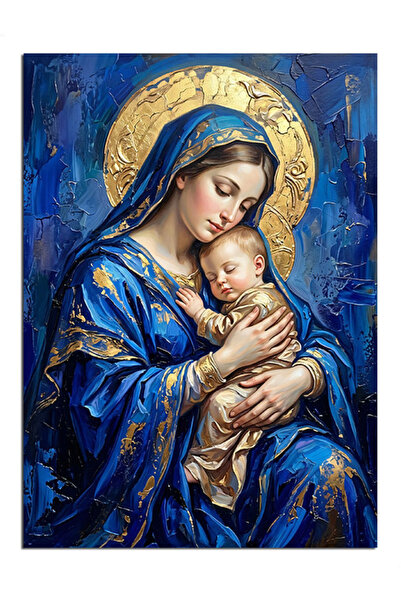Artmeg Pânză decorativă cu Maica Domnului ținând pe Hristos - Masă din lemn MDF
