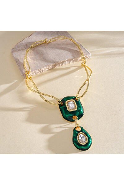 Choice1 Green Retro Square Water Drop Chokers Necklaces Women Men Exaggerated...