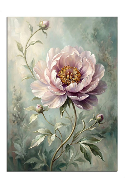Artmeg Pânză decorativă cu floare de bujor roz cu ramuri subțiri - tablou din...