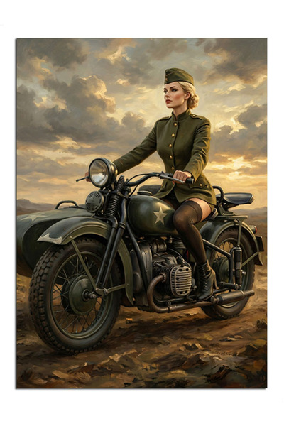 Artmeg Pânză decorativă Pin-Up cu femei militare pe motociclete - Tablou din ...