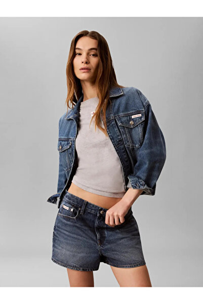 Calvin Klein SS WOVEN LABEL CLASS, P79 Gri Kadın T-Shirt