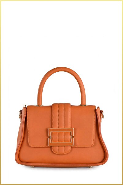 birizmoda Gizzy Women's Hand and Shoulder Bag with Buckle Detail - Orange