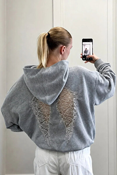 Gofeel Angel Back Lace Detailed Oversize Sweatshirt