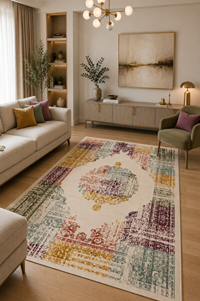 GECE HOME Dijital Kaymaz Baskılı Yıkanabilir Desenli Salon Halısı Mutfak Halı...