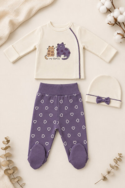 Beniizle Cat Printed 3-Piece Baby Hospital Discharge Set