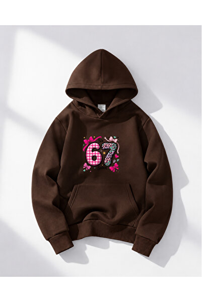 haha Oversize Hooded Six Seven Printed Sweatshirt for Girls