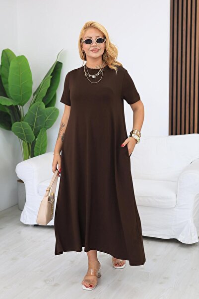 Siyezen Plus Size Modal Fabric Pocket Flared Dress