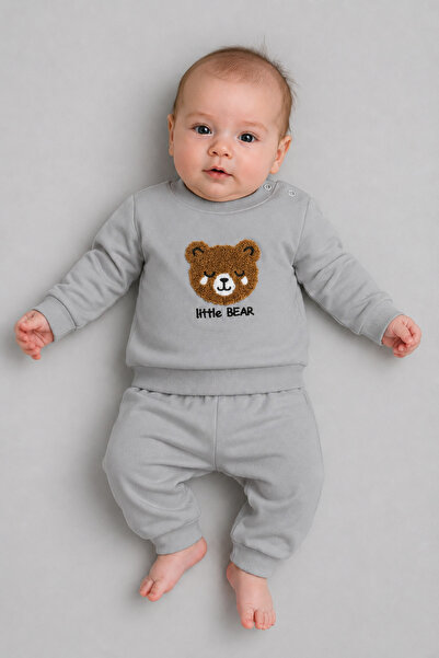 caddekids Yenidoğan Bebek Takım %100 Pamuk Little Bear Ayıcık Nakışlı 2'li Uz...
