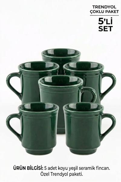 Popilero Emerald Yeşil Porselen Kupa 5'li Set