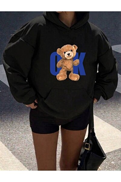 LELVANİ Unisex Colorful Arrow Bear Printed Hooded Sweatshirt