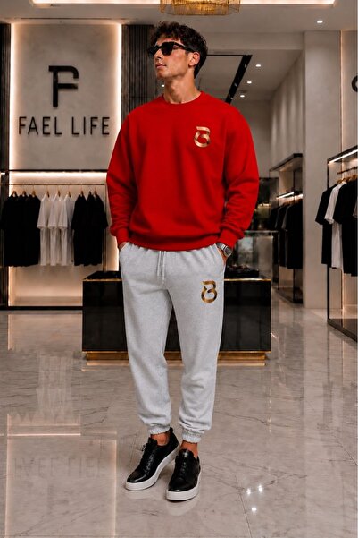 FAEL LİFE Unisex Comfortable Fit Zero Neck and Sweatpants B Printed Set