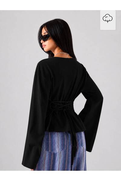 MYCPARL Waist-Tied Wide Sleeve Modal Fabric Design Blouse