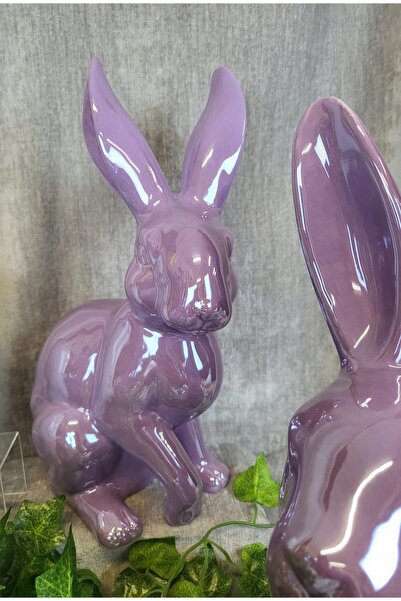NO BRAND IEPURAȘ DE CERAMICĂ AȘEZAT, DE CULOARE LAVANDĂ PERLATĂ