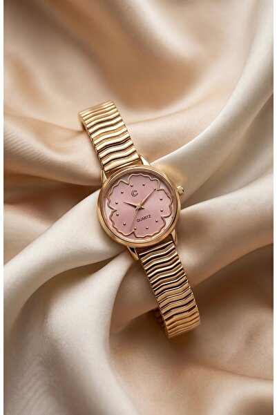 KLISHE Women's Steel Watch Gold Color Pink Flower Dial Luxury Vintage Watch C...