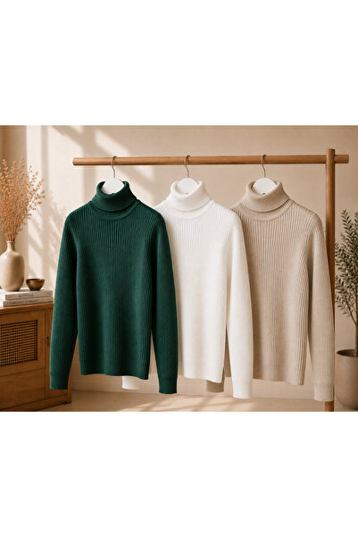 pepule Women's 3-Piece Body-Fitting Turtleneck Ribbed Knit Sweater