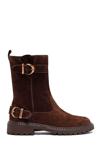 Derimod Women's Brown Suede Leather Boots Wf180015Ds