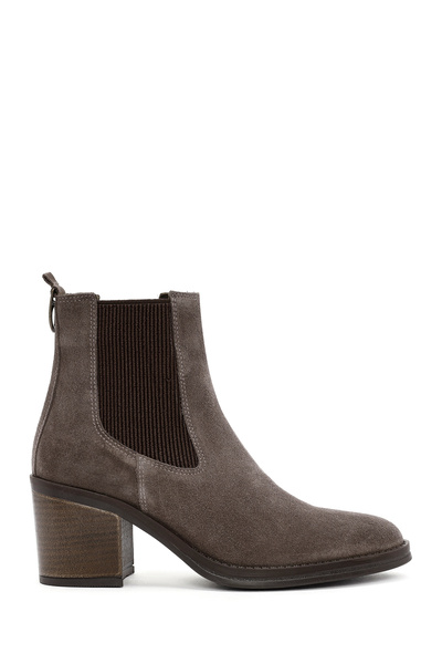 Derimod Women's Mink Heeled Suede Leather Cowboy Boots Wf180010Ds