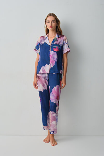 SUWEN Floral Gömlek Yaka Pijama Takımı