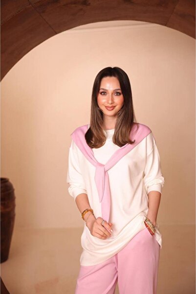 MODA ŞEHNAZ Modal Fabric Top and Bottom Set with Scarf Detail