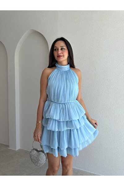 Klex Halter Yaka Piliseli Kat Kat Etekli Alt Üst Takım 6131