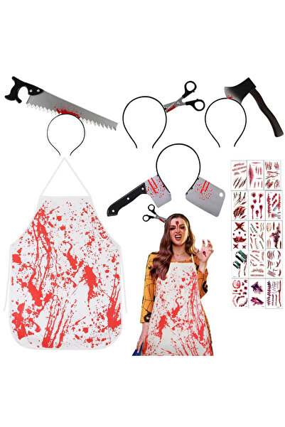 OEM Costum de măcelar unisex de Halloween, șorț însângerat, fierăstrău, satâr...