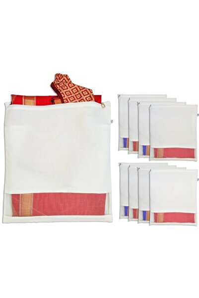 Generic pack of 12 Reusable Cotton Saree Cover with Blouse compartment big si...