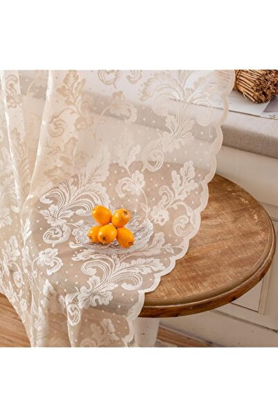Generic Brand Beige Lace Curtains 84 Inches Long 2 Panels Vintage Floral Curt...