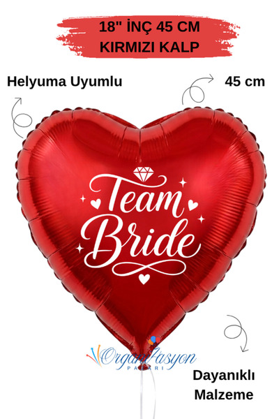 Organizasyon Pazarı 18 Inch Red Heart Foil Balloon |   Bride Team Printed |  ...