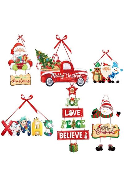 Generic IKEEP 6-Piece Christmas Door Sign Set – Creative DIY Christmas Hangin...