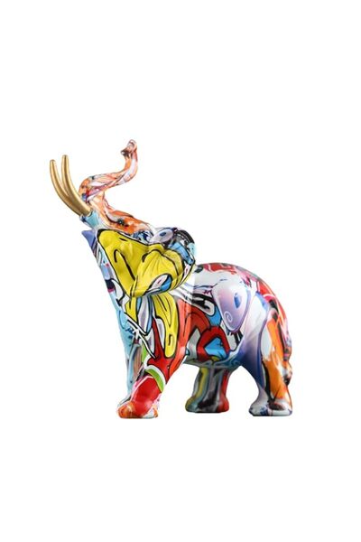 Generic Elephant Decor Creativity Graffiti Elephant Figurines, Resin Colorful...