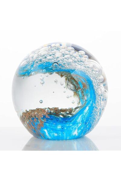 Generic Hand Blown Ocean Waves Glass Sphere, Handmade Crystal Ball Paperweigh...