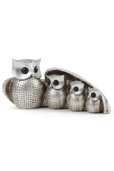 Generic Cute Silver Family of Four owl Figurines Home Décor Sculpture with Th...