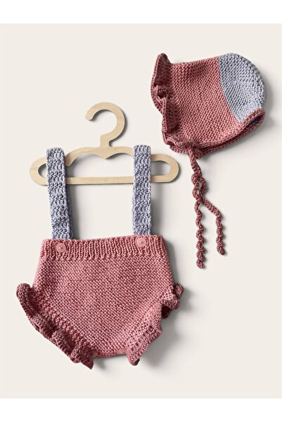 The Cloudish Shop Baby Hand-Knitted Overalls and Hat Set 0-3 Months Lilac Pin...