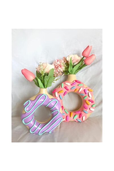 Generic Decorative Donut Vase with Fun Sprinkle Pattern, Ceramic Flower Holde...