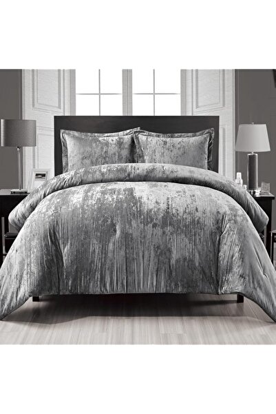 Generic Fredsure Crinkle Velvet Comforter Set, 3 Pieces Grey King, Crinkle Ve...