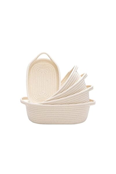 Generic Ellipse Storage Basket 5-piece Set- Natural Cotton Rope Woven Baskets...