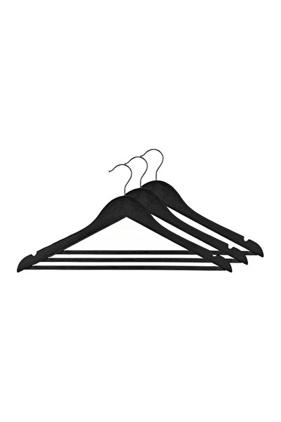 Generic ZOBER Solid Wood Hangers | Non-slip with Notches (Black, 3 Pack)