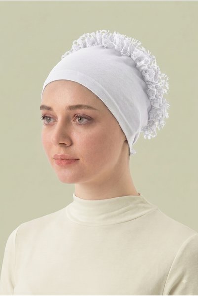 MyReal Ruffled Bonnet with Lace and Combed Cotton Ties - Volume-Enhancing Bun Bonnet
