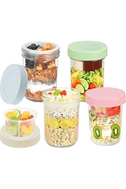 Generic Overnight Oats Containers with Airtight Lids - 4-Pack 470ml，Leak-Proo...