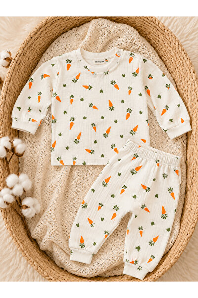 UmBaby Carrot Patterned Baby Set Long Sleeve Top and Pants & Pajama Set